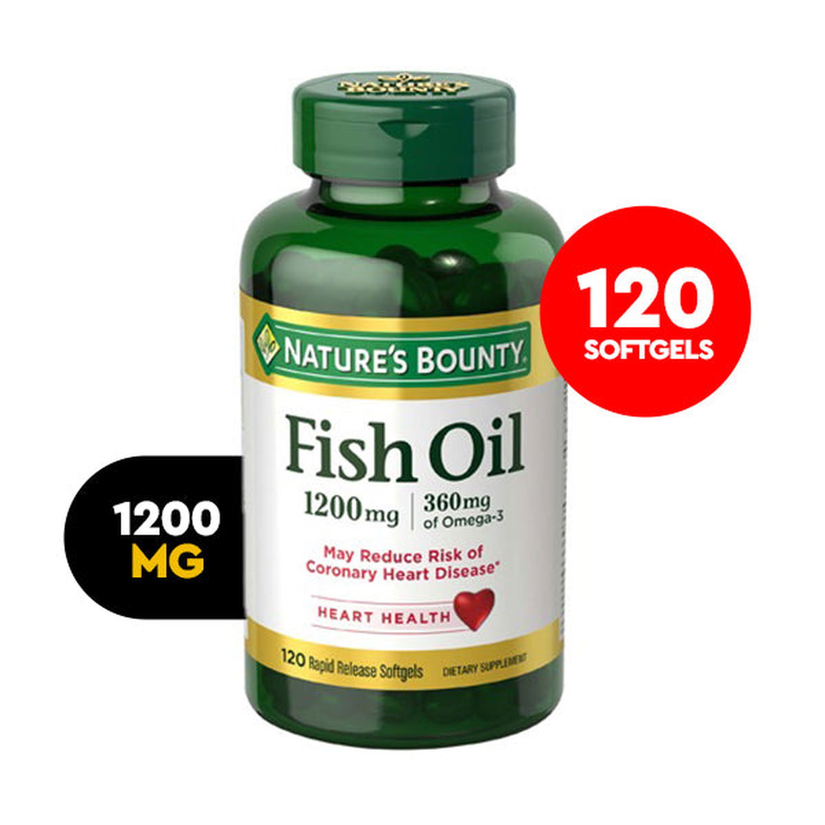 Nature's Bounty Fish Oil 1200mg, Omega 360Mg 120 Softgels - Vitamins House