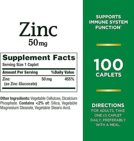 Nature's Bounty Zinc 50mg 100ct - Vitamins House