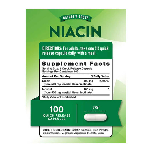 Nature’s Truth Niacin 500mg Supplement Facts