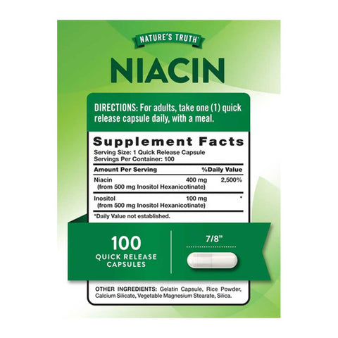Nature’s Truth Niacin 500mg Supplement Facts