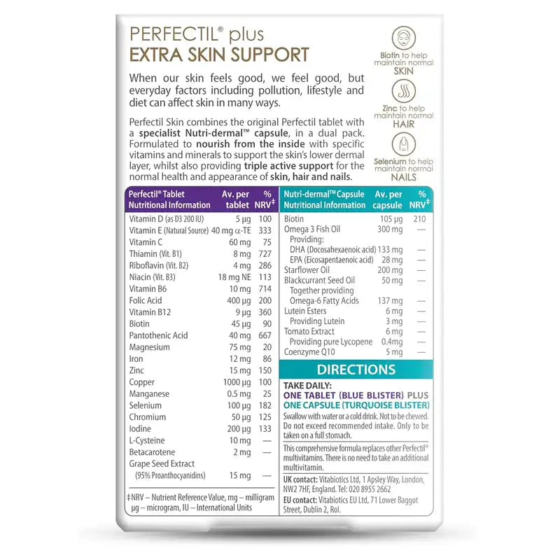 Perfectil Plus Skin Extra Support 56ct back side Vitamins House