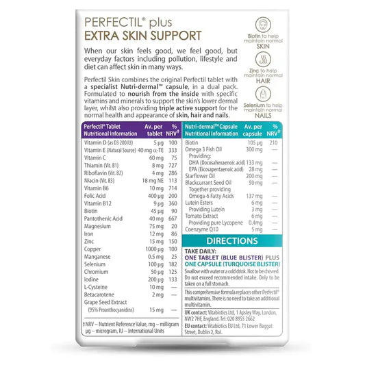 Perfectil Plus Skin Extra Support 56ct back side Vitamins House