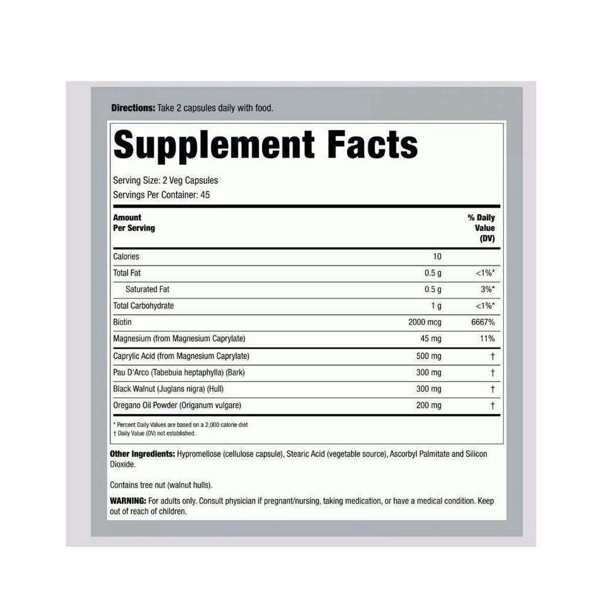 Piping Rock Candida Support Formula 90 Capsules Supplement Facts