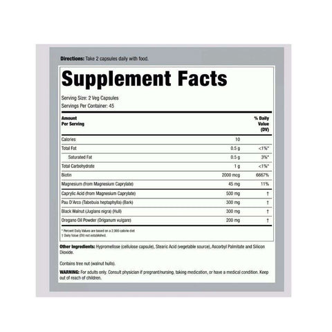 Piping Rock Candida Support Formula 90 Capsules Supplement Facts