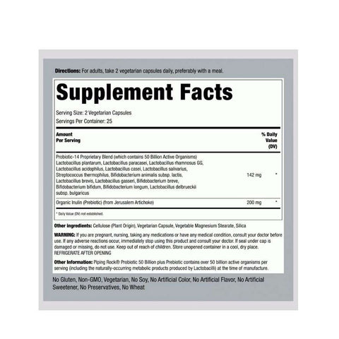 Piping Rock Ultimate Probiotic 50 Billion CFU Supplement Facts
