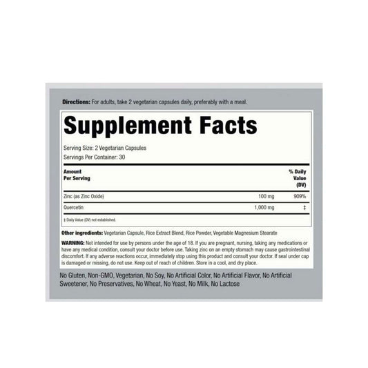 Piping Rock Ultra Quercetin Plus Zinc 1100mg Supplement Facts