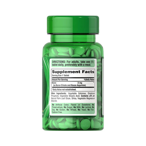 Puritan’s Pride Boron 3mg 100 Tablets Supplement Facts