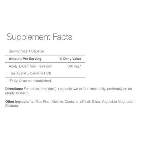 Puritan's Pride Acetyl L-Carnitine 500mg, 30 Ct - Vitamins House
