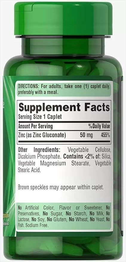Puritan's Pride Zinc Gluconate 50mg 100Ct - Vitamins House