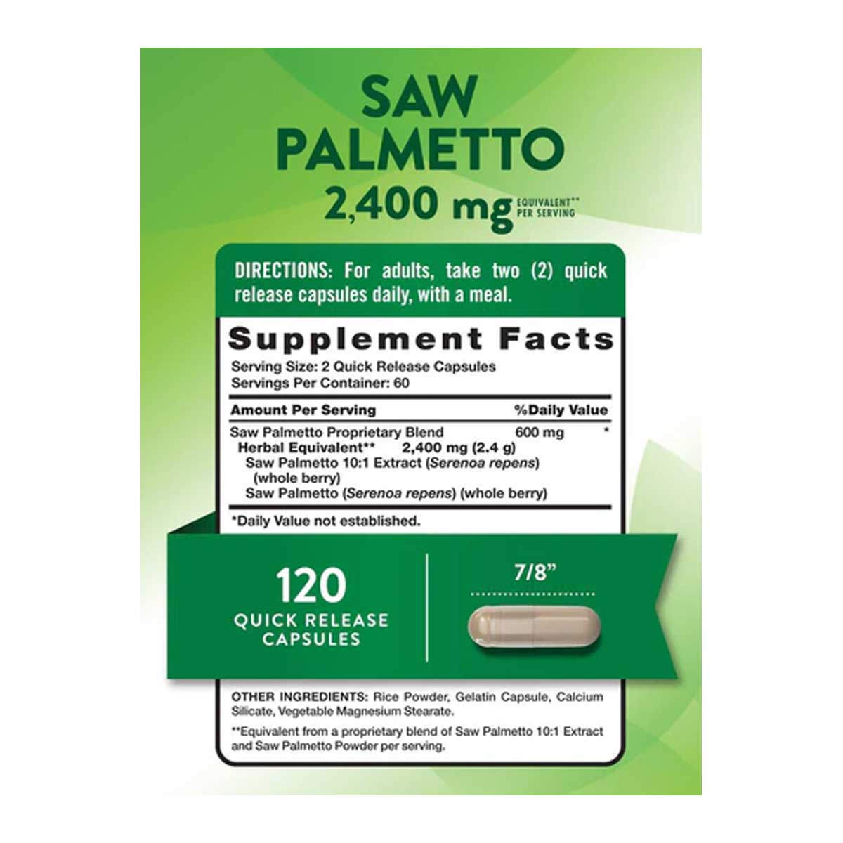 Nature’s Truth Saw Palmetto 2400mg Supplement Facts