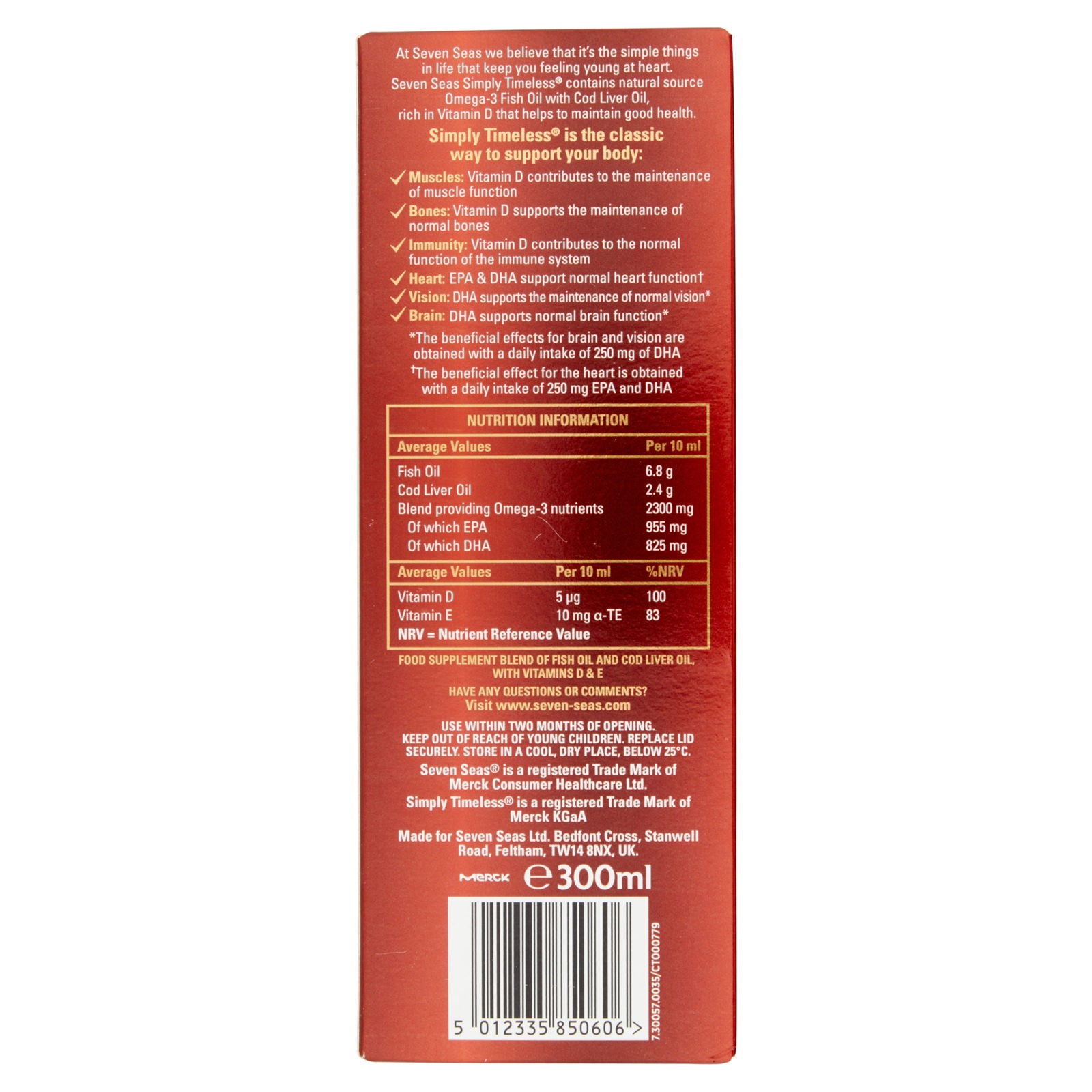 Seven Seas Simply Timeless Maximum Strength Cod Liver Oil - 300ml - Vitamins House