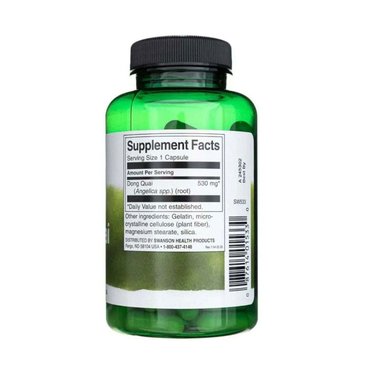 Swanson Dong Quai 530mg 100 Capsules Supplement Facts