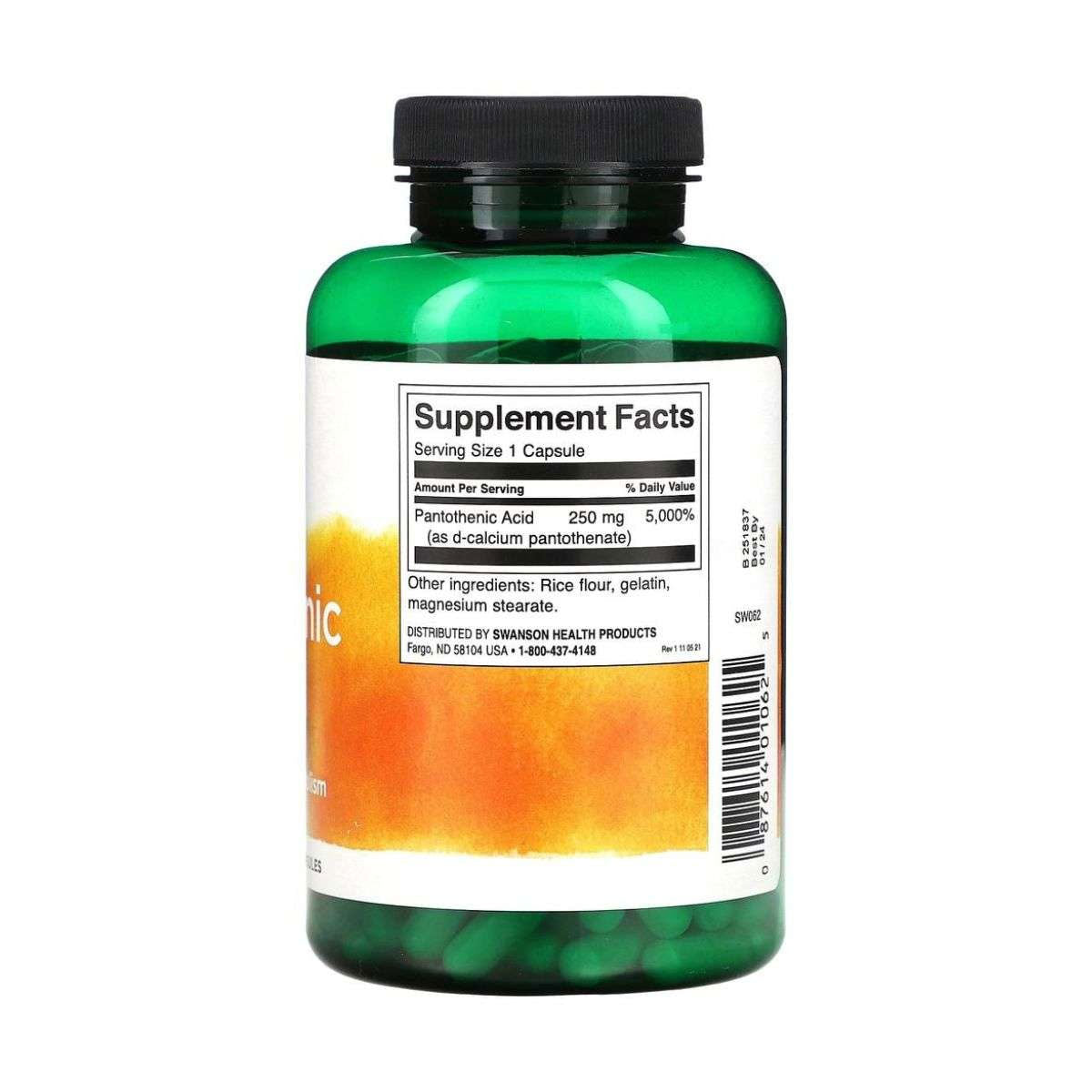 Swanson Pantothenic Acid 250mg Supplement Facts
