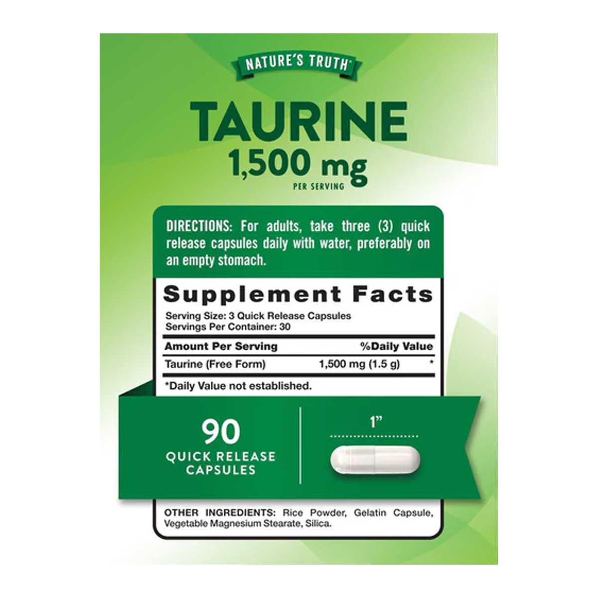 Nature’s Truth Taurine 1500mg Supplement Facts