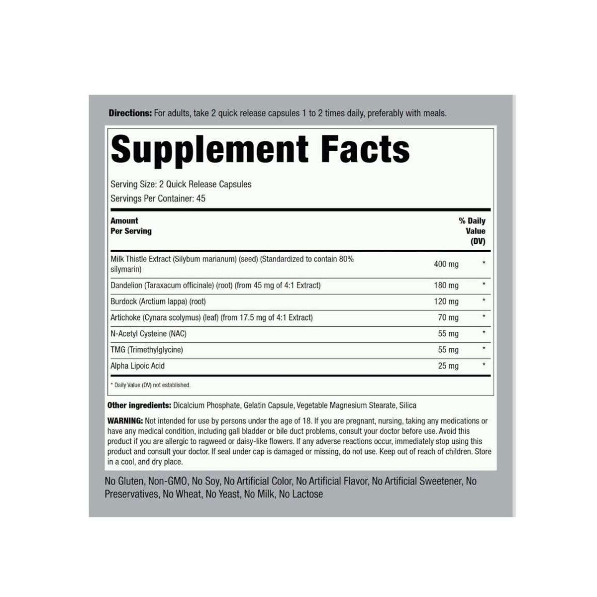 Piping Rock Liver Care 90 Capsules Supplement Facts