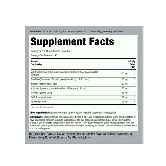 Piping Rock Liver Care 90 Capsules Supplement Facts