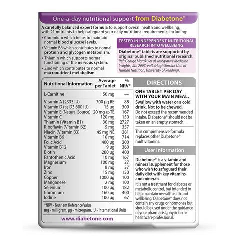 Vitabiotics Diabetone Original 30 Tablets in Pakistan Supplement Facts