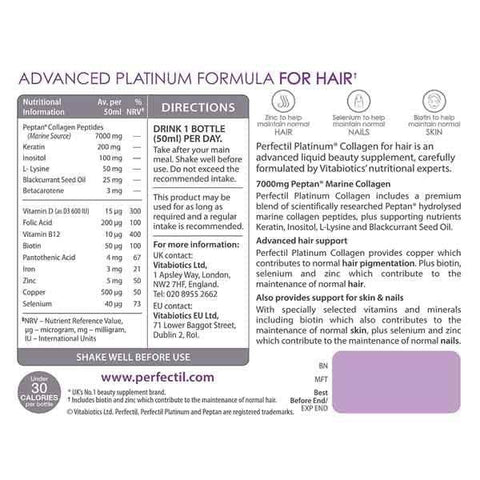 Vitabiotics Perfectil Platinum Collagen Hair - 10 Advanced Beauty Drinks - Vitamins House