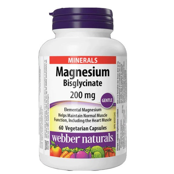 Webber Naturals Magnesium Bisglycinate (Magnesium Glycinate) 200mg, 60 Ct