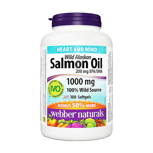 Webber Naturals Wild Alaskan Salmon Oil 1000mg, 180 Ct - Vitamins House