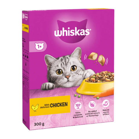 Whiskas 1+ Adult Dry Cat Food with Delicious Chicken, 300g - Vitamins House