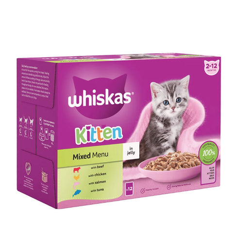Whiskas Kitten 2-12 Months Mixed Menu Jelly Wet Food, 1.2Kg - Vitamins House