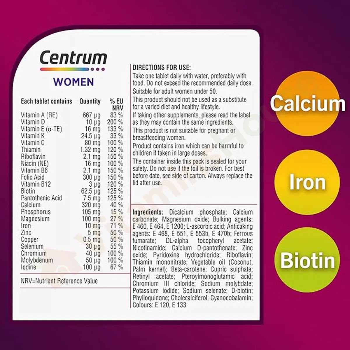 Centrum Women 60ct Supplement Facts