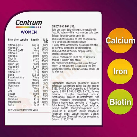 Centrum Women 60ct Supplement Facts