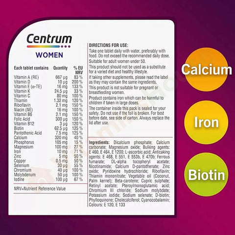 Centrum Women 60ct Supplement Facts